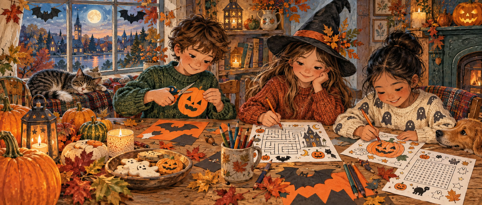 Children enjoying friendly Halloween paper activities