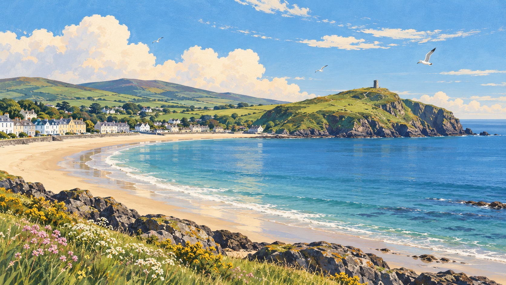Illustrated Port Erin Bay on the Isle of Man